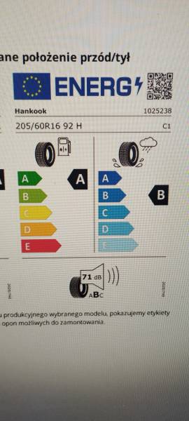 Sprzedam opony Hankook 205 /60 R 16 letnie  stan idealny - 630 km 33/2025produkcja 12/2025 odbiór